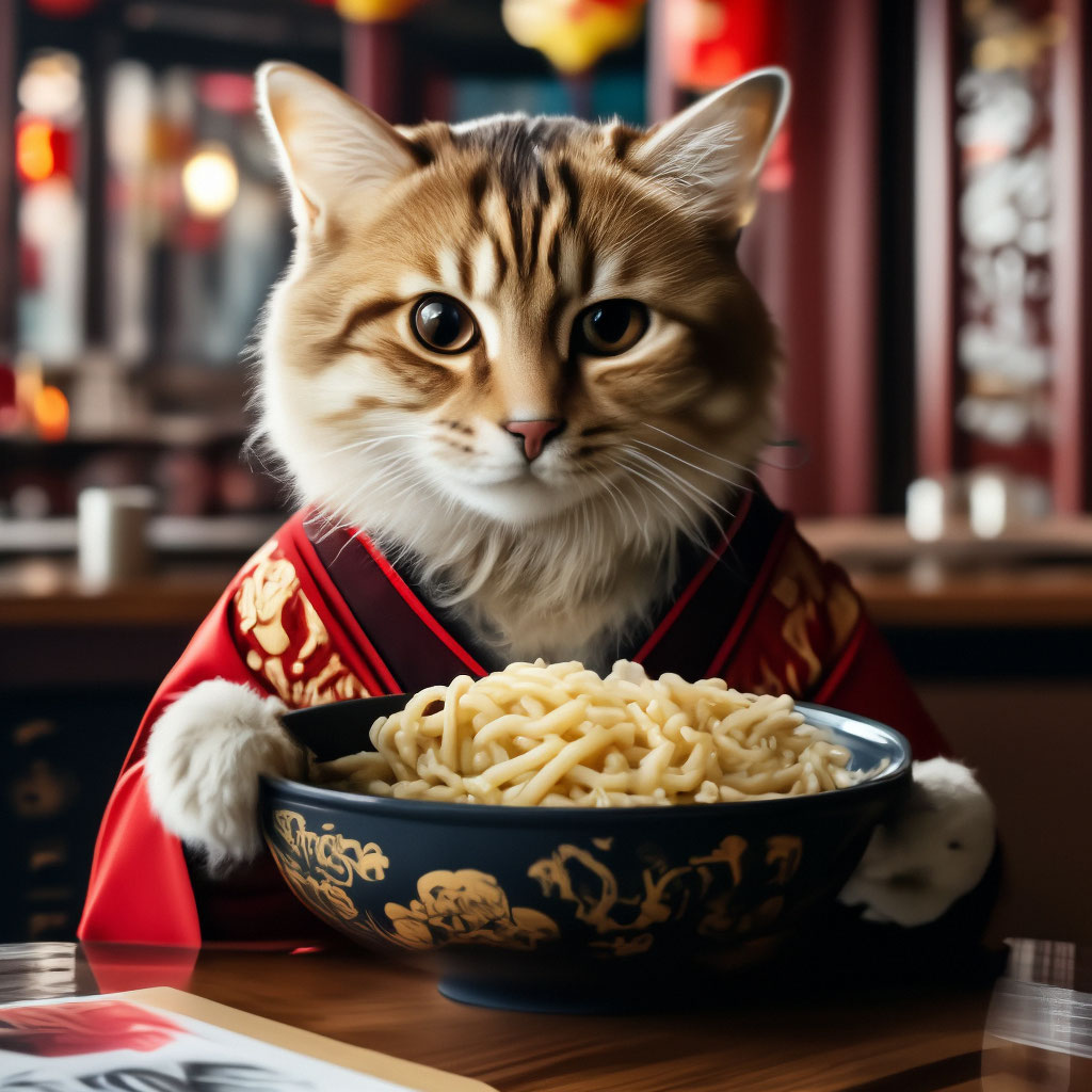Кот китаец в китайской забегаловке. …» — создано в Шедевруме
