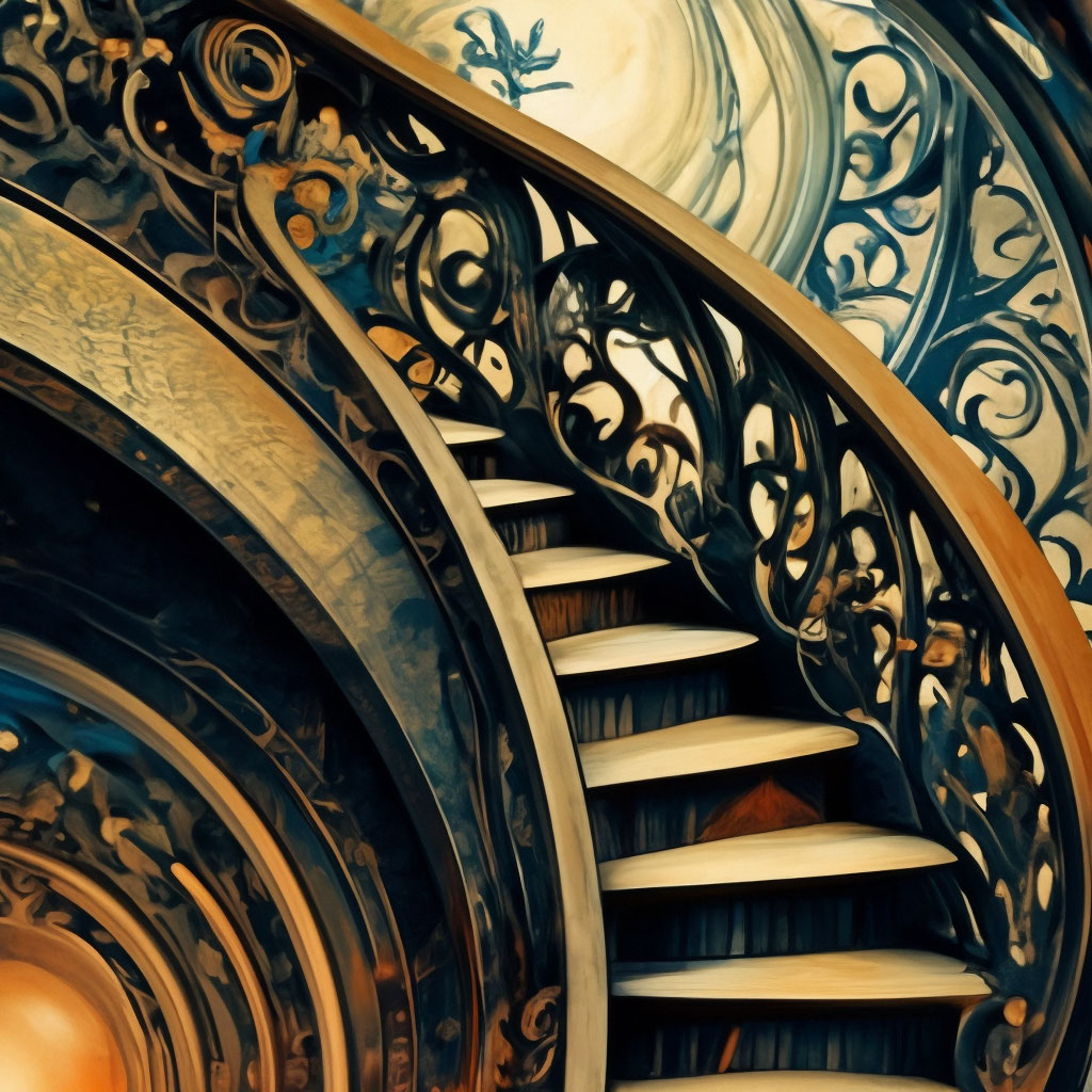 "Spiral staircase creaking somewhere into the unknown outgoing openwork ...