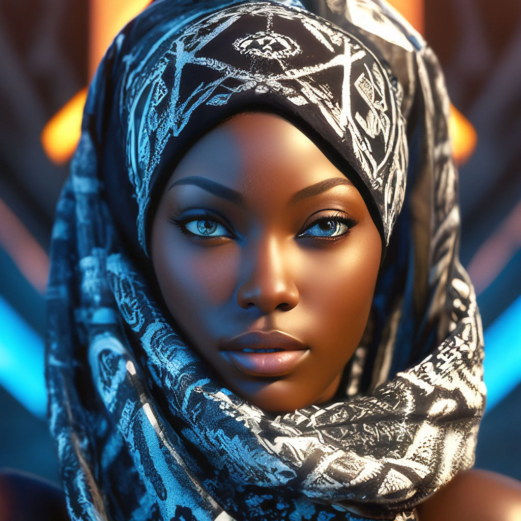 "A beautiful black woman with a scarf on her head. big expressive eyes ...