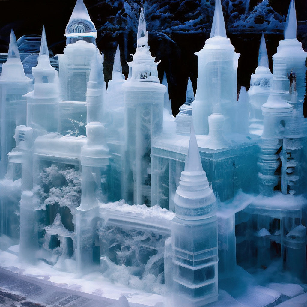 "Intricate ice sculpture bizarre snow cities, an ice hotel, all made of ...
