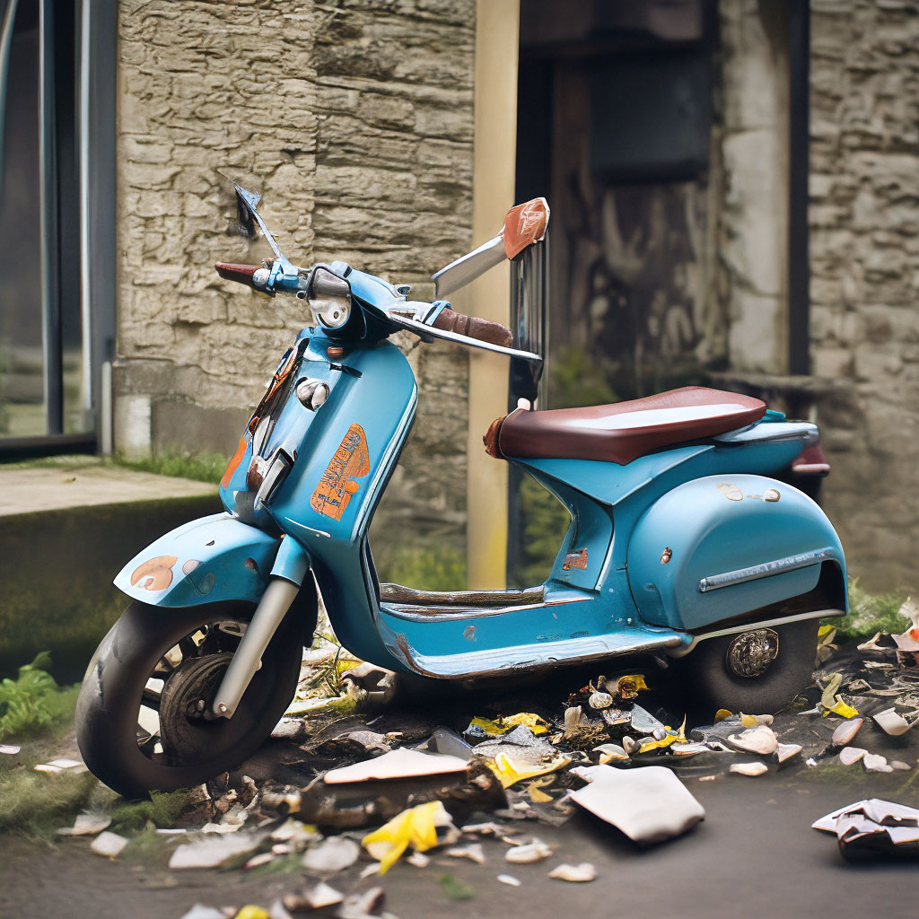 "The scooter is abandoned and broken" — image created in Shedevrum