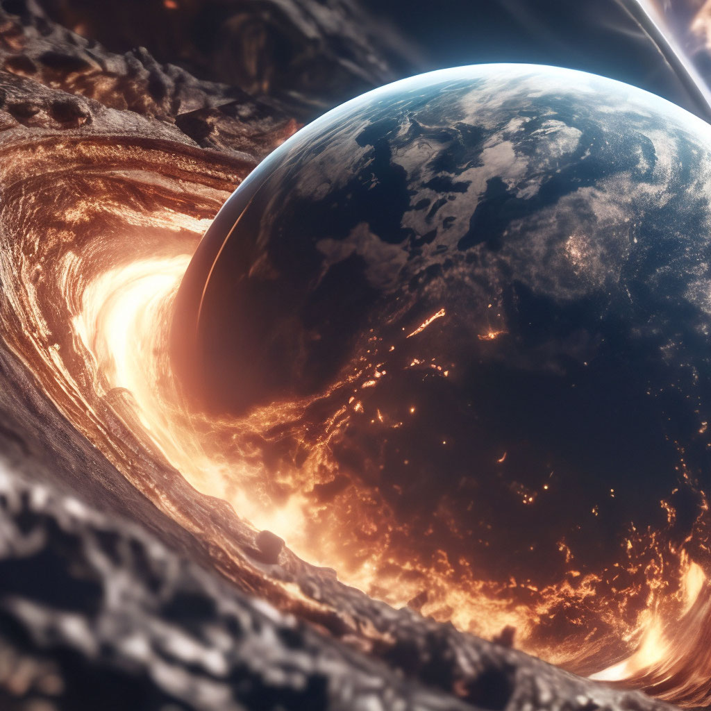 "Cosmic black hole sucks planet and moons, planet close-up from afar ...