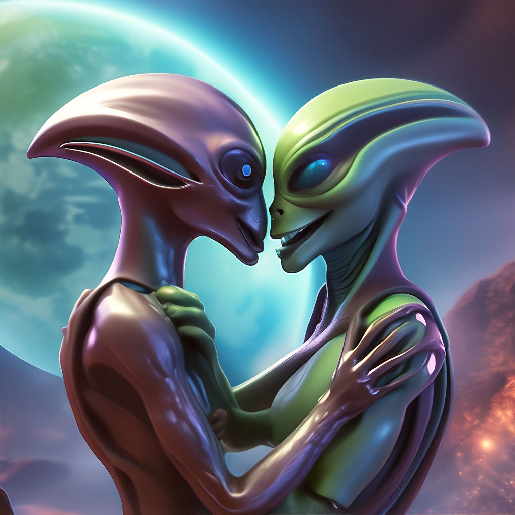 "Two alien individuals are kissing. extraterrestrial love" — image ...