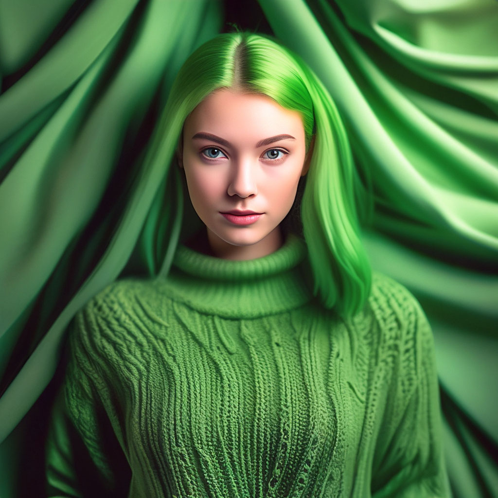 the album is green... . professional photo of a girl in a model pose ...