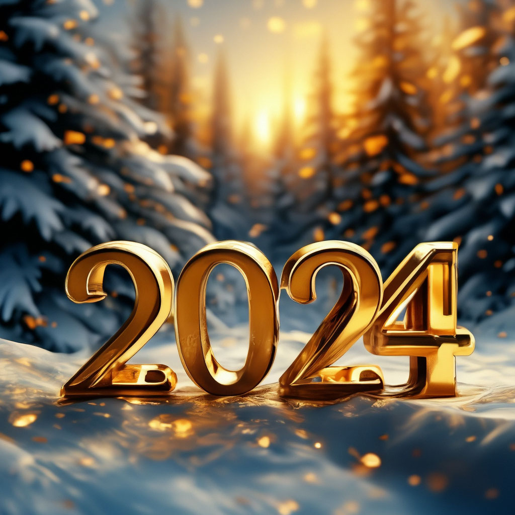 "2 0 2 4 New Year's gold inscription 2024 on the background of sunny ...
