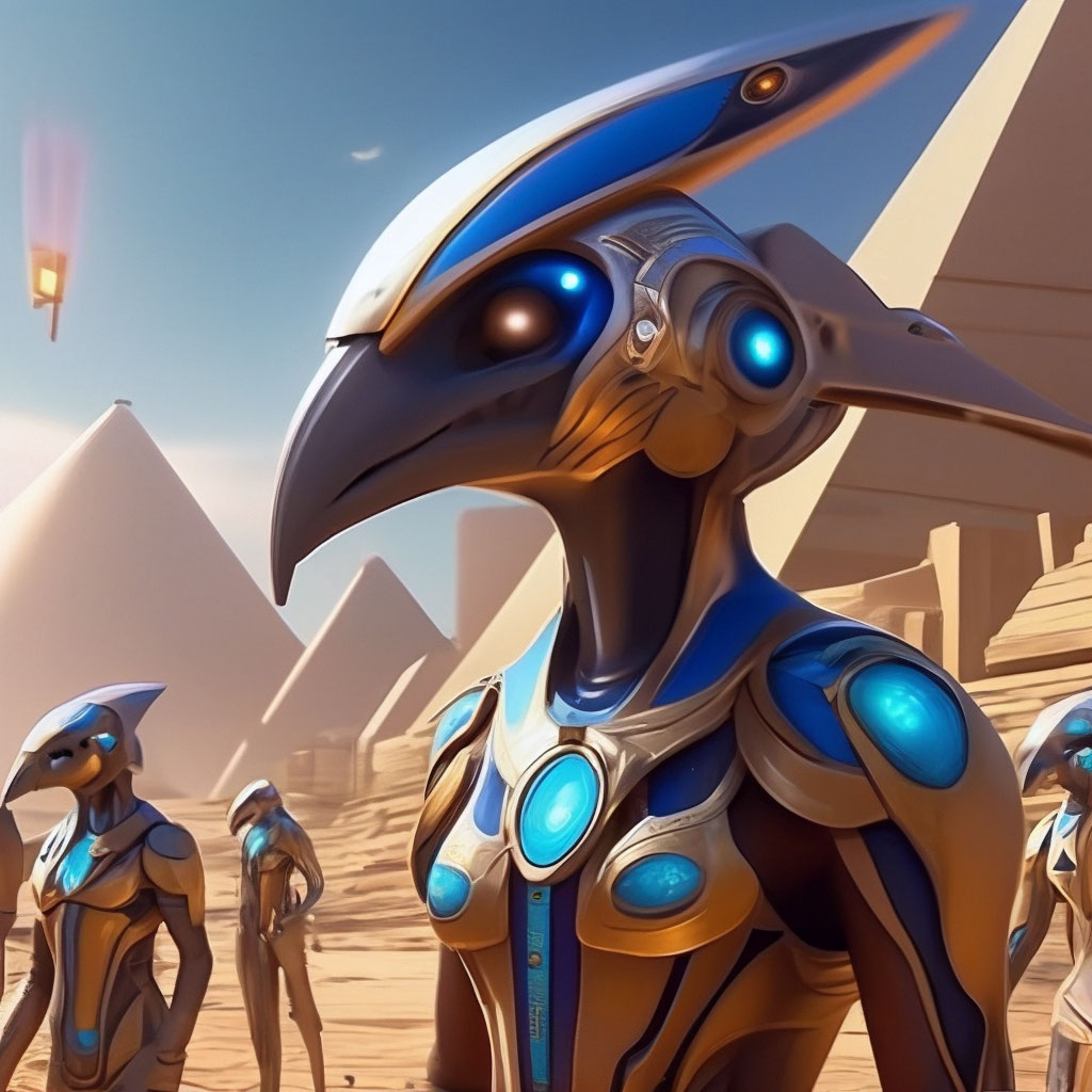 "Intelligent race of alien birds, futuristic Egypt" — image created in ...