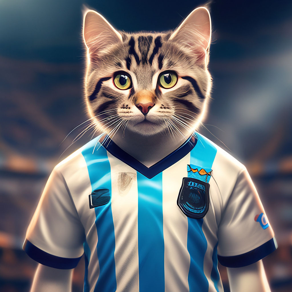 "A cat in a Messi football uniform" — image created in Shedevrum