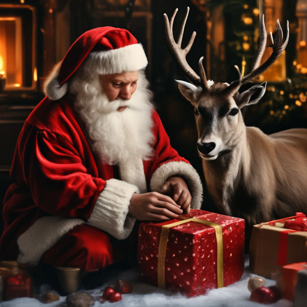 Санта Клаус и оленья упряжка (1 фото)
