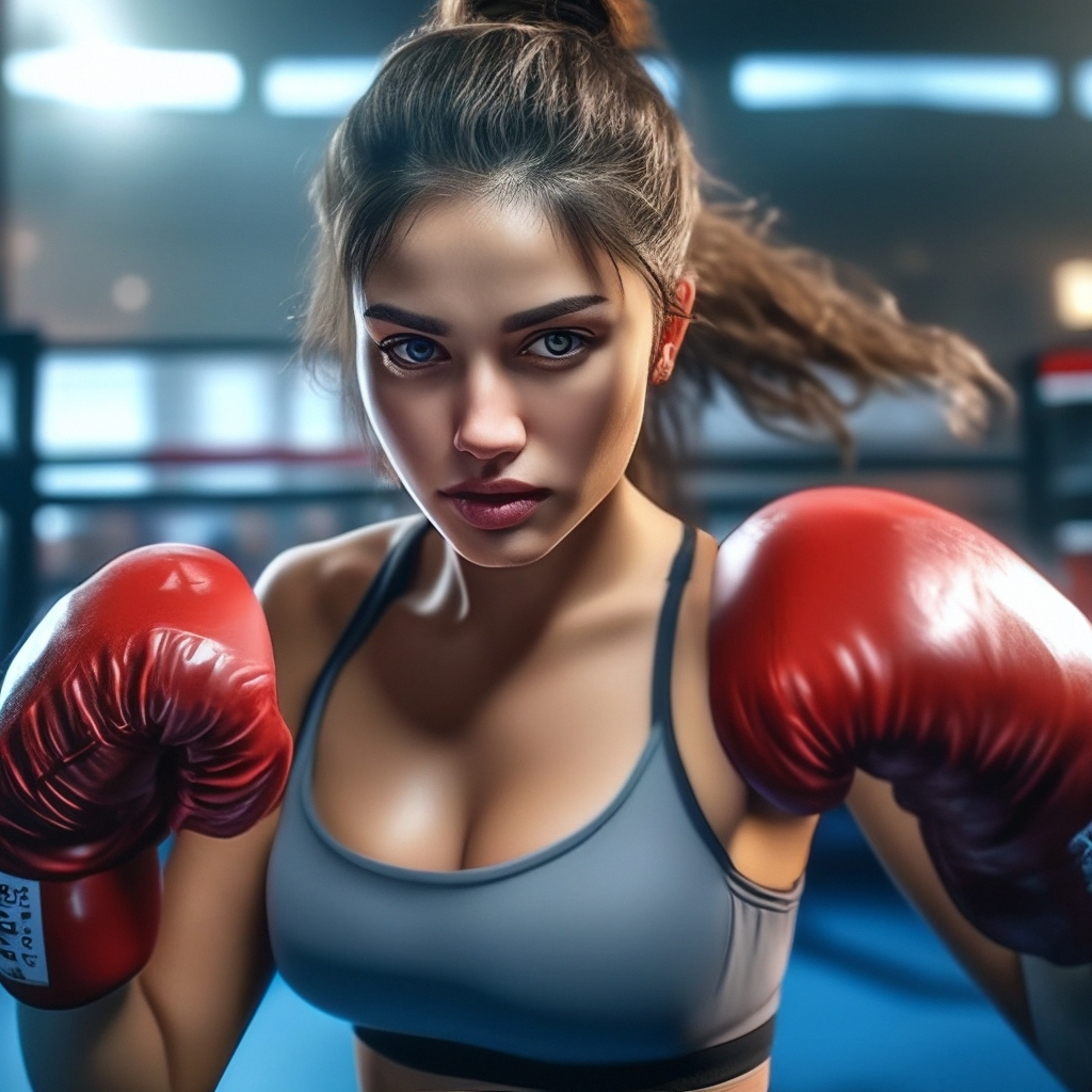 Красивая девушка боец в боксёрских…» — создано в Шедевруме