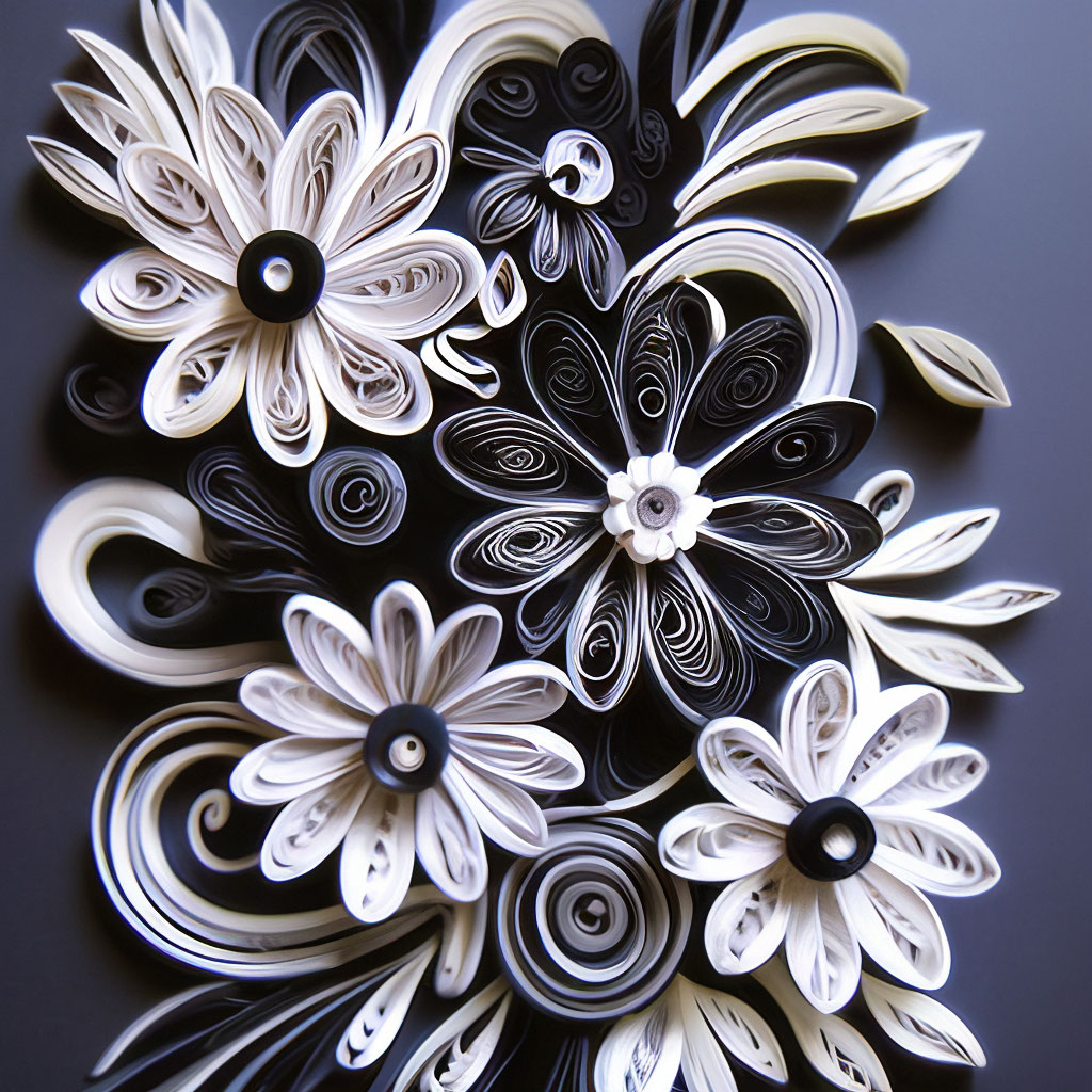 Черно белые цветы в технике …» — создано в Шедевруме