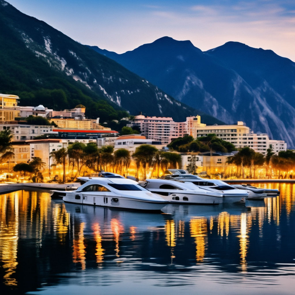 "City+sea+ mountains+subtropics+ yachts" — image created in Shedevrum