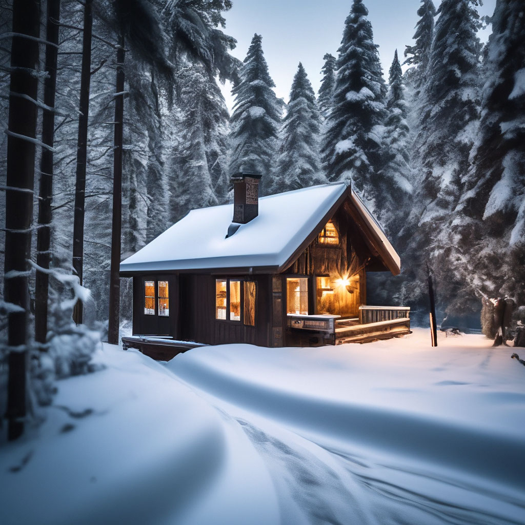"A small house in a snowy forest" — image created in Shedevrum