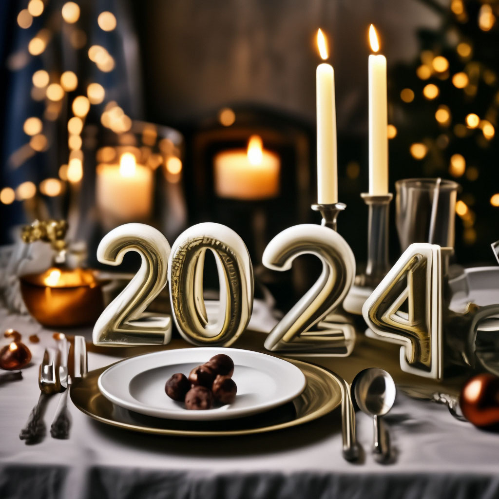 "Happy New Year 2024 postcard! the numbers 2024, the numbers 2444 in ...