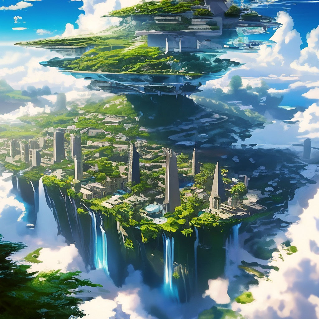 "Floating in the sky above the clouds is an island city…" — image ...