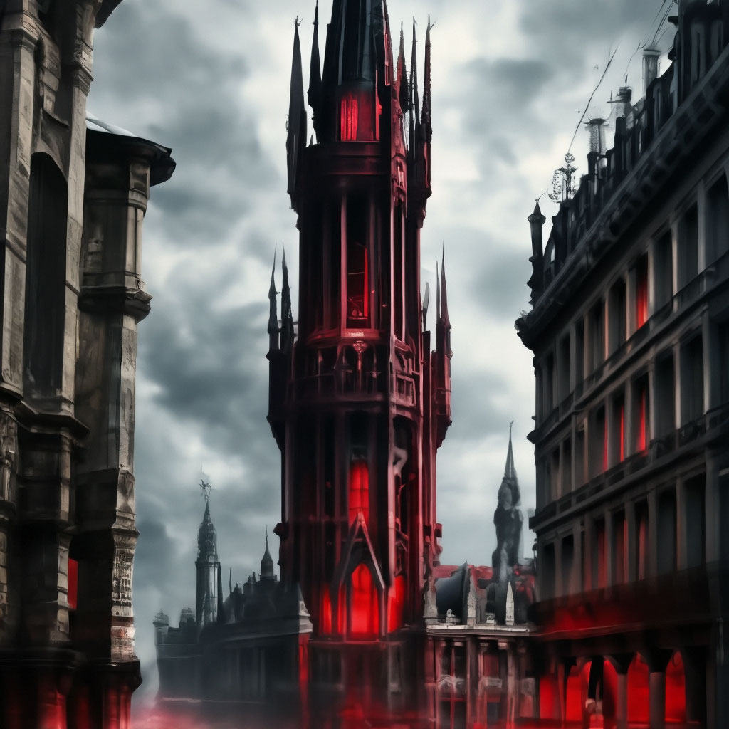 "Black and red Gothic tower in the city, realism!!!3d drawing" — image ...