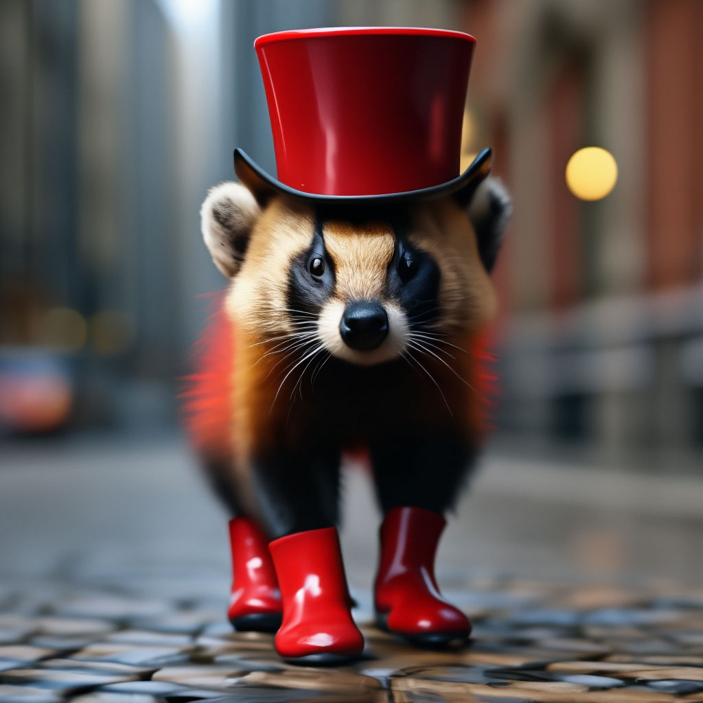 "5d visualization:A wolverine in bright red boots and a top hat#hyper ...
