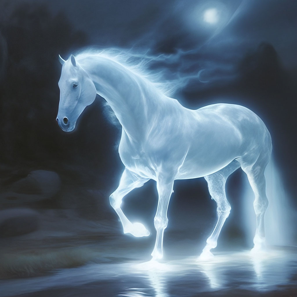 "This is what a ghost horse looks like" — image created in Shedevrum