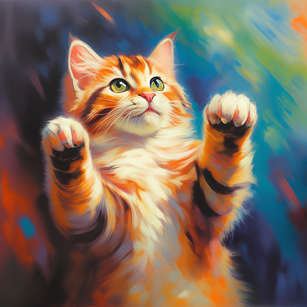 "The cat waves his paw, saying hello to you" — image created in Shedevrum