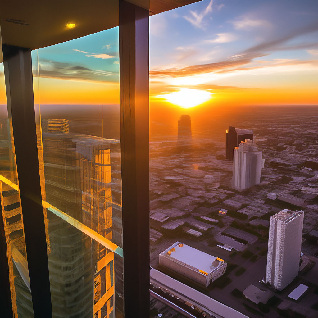 "Sunset from a high-rise" — image created in Shedevrum