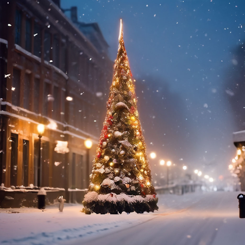 "The Christmas tree is standing on the street in the middle of a ...