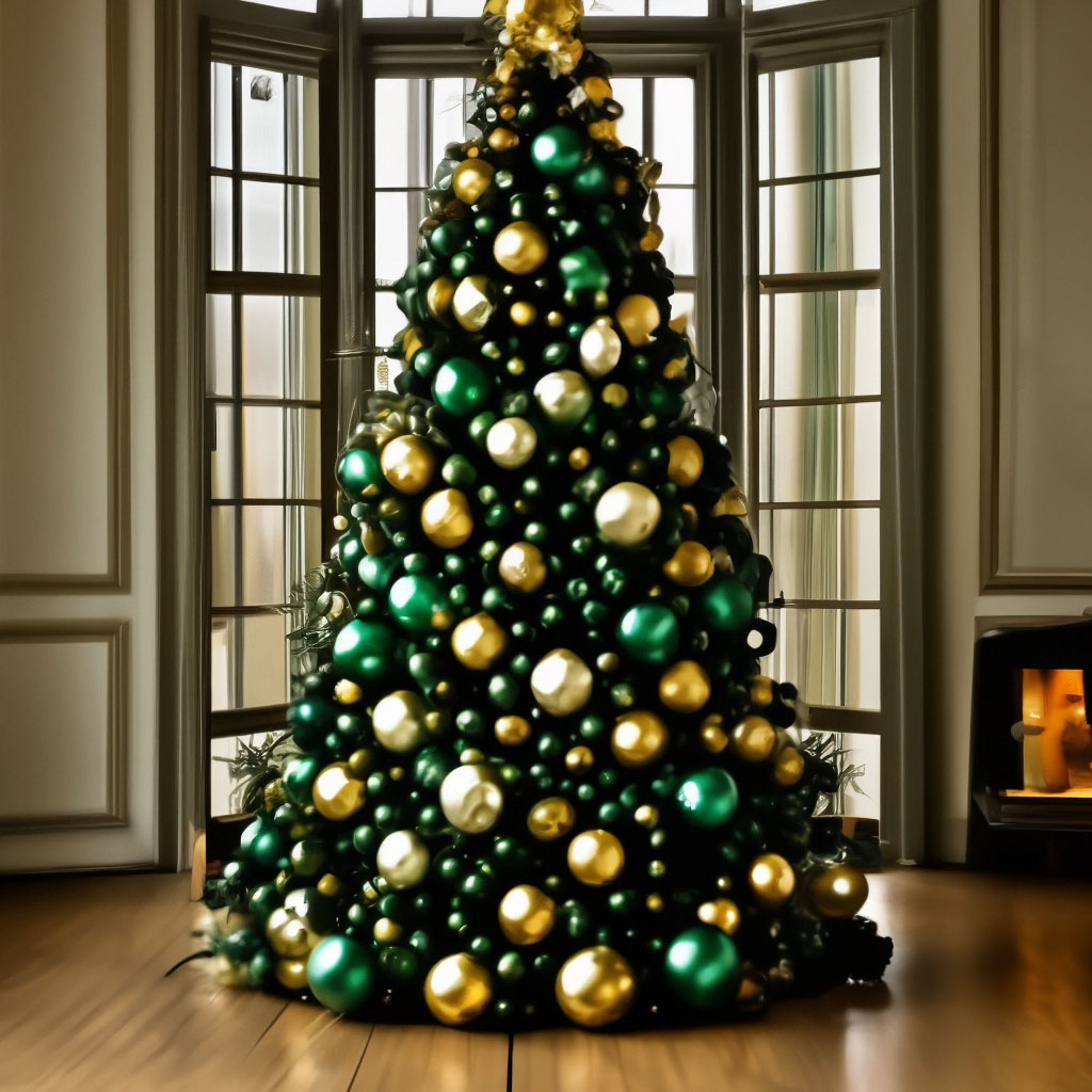 "Beautiful Christmas tree with balloons and a full-length garland with ...