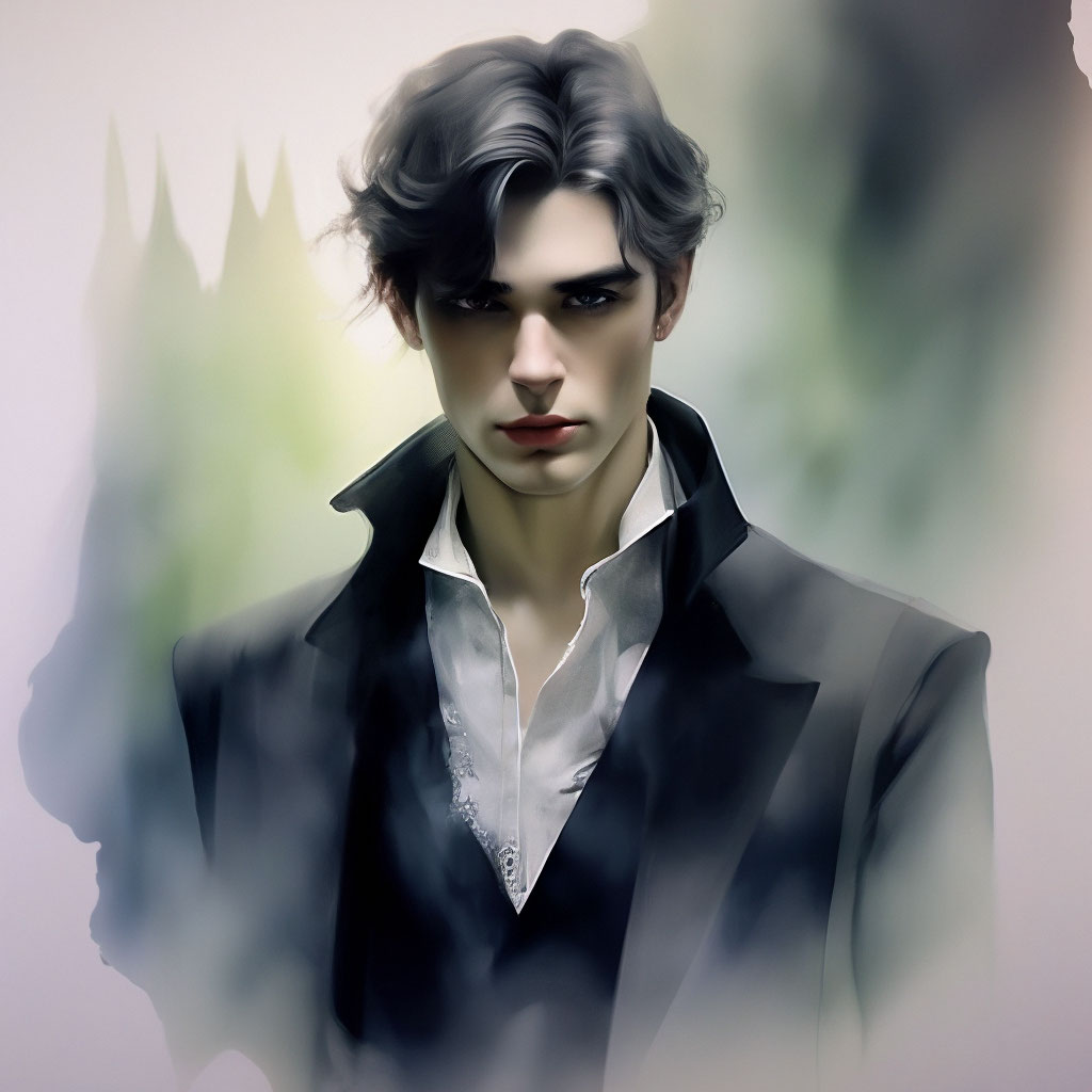 "Young handsome guy sinister look, watercolor" — image created in Shedevrum