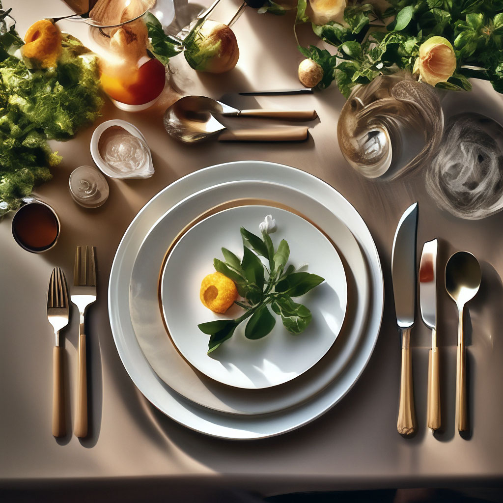 "Table setting, top view, 1024k, HDR+, ultra-realistic, high dynamic ...