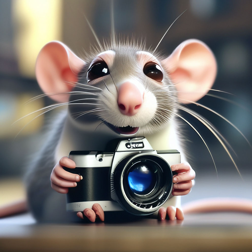 funny rat with a camera, funny eyes, funny caricature, humor, cinematic ...