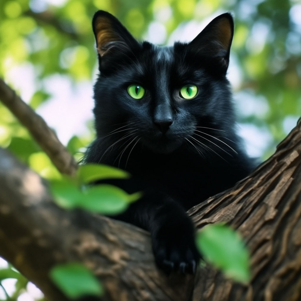 черный кот с зелеными глазами