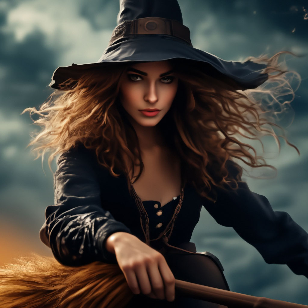 "A witch on a broomstick" — image created in Shedevrum