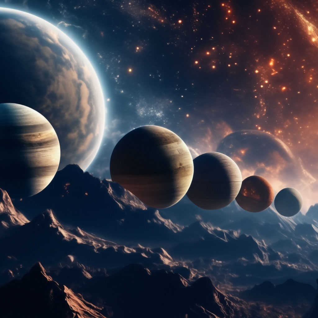 "Space, a parade of planets, a view from the earth" — image created in ...