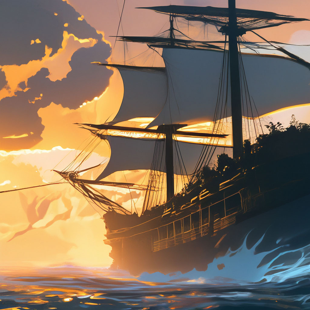 "A sailing ghost ship at the edge of the world, through the clouds ...