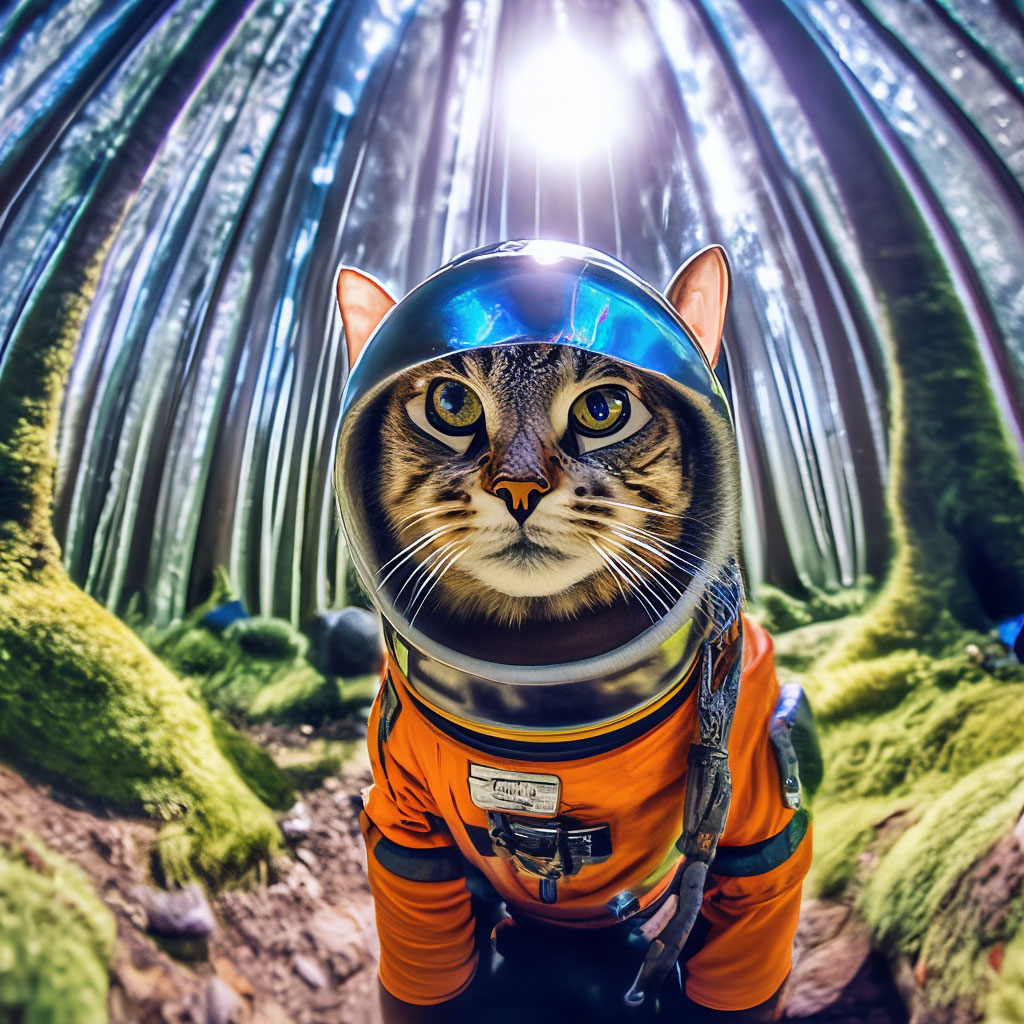 "Alien forest, two alien suns, cat in a spacesuit,, aesthetically ...