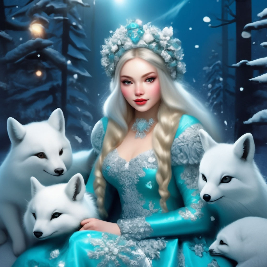 "The beautiful snow maiden in a turquoise outfit sewn with shimmering ...