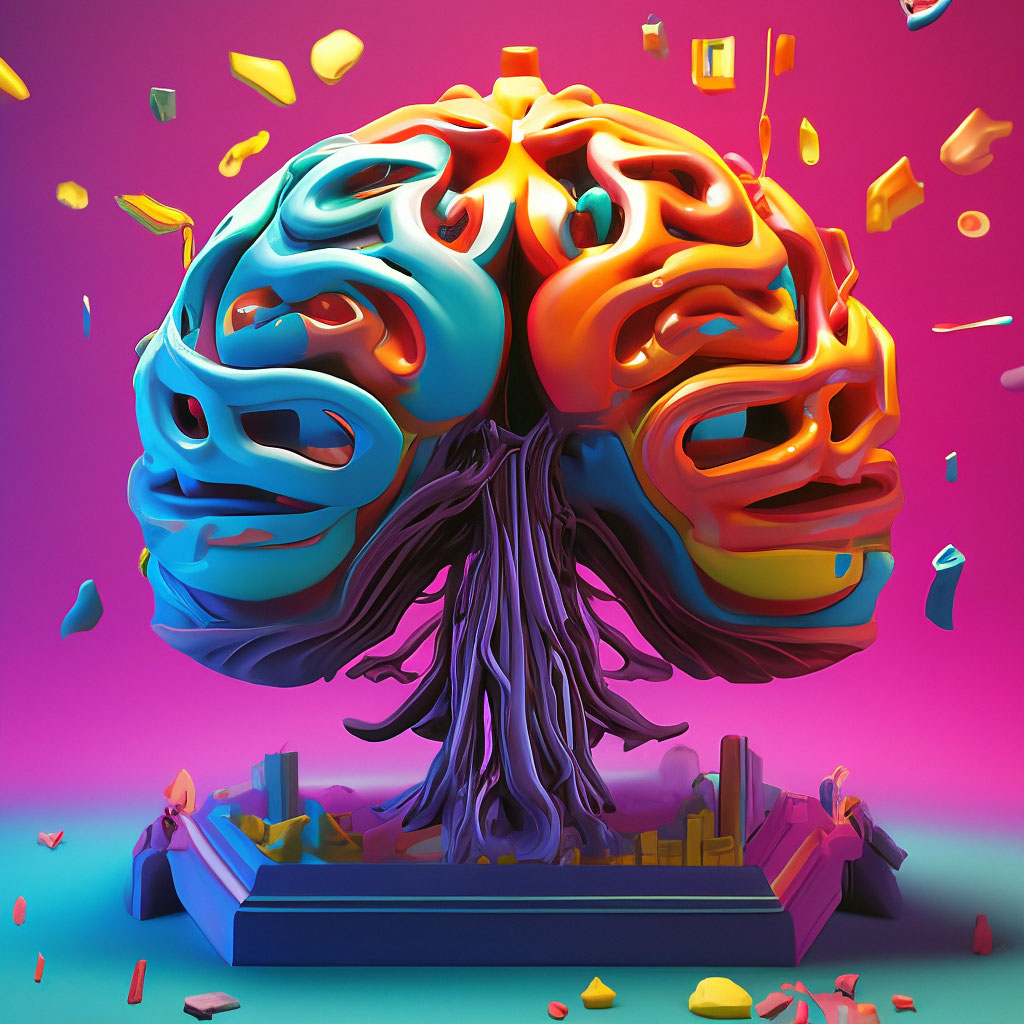 A 3D brain with eyes, trending color palette, UI, by Leo Natsume, 3D ...