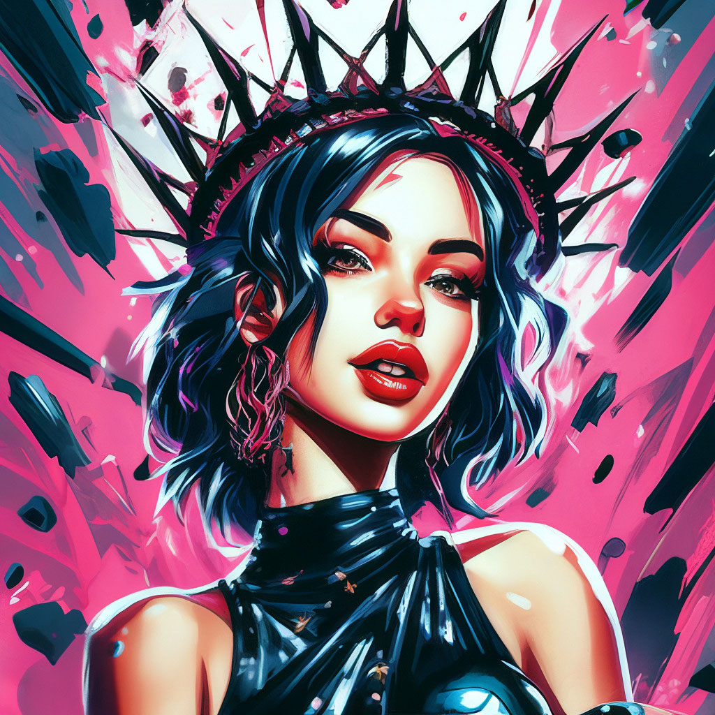 "In the style of pop art, a beautiful stylish girl with a crown of ...