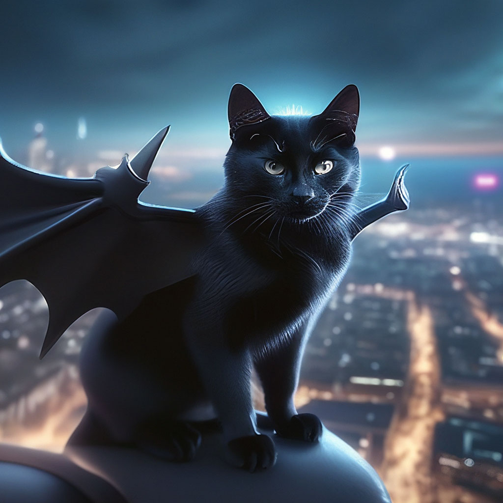 Чёрная кошка с крыльями летучей …» — создано в Шедевруме