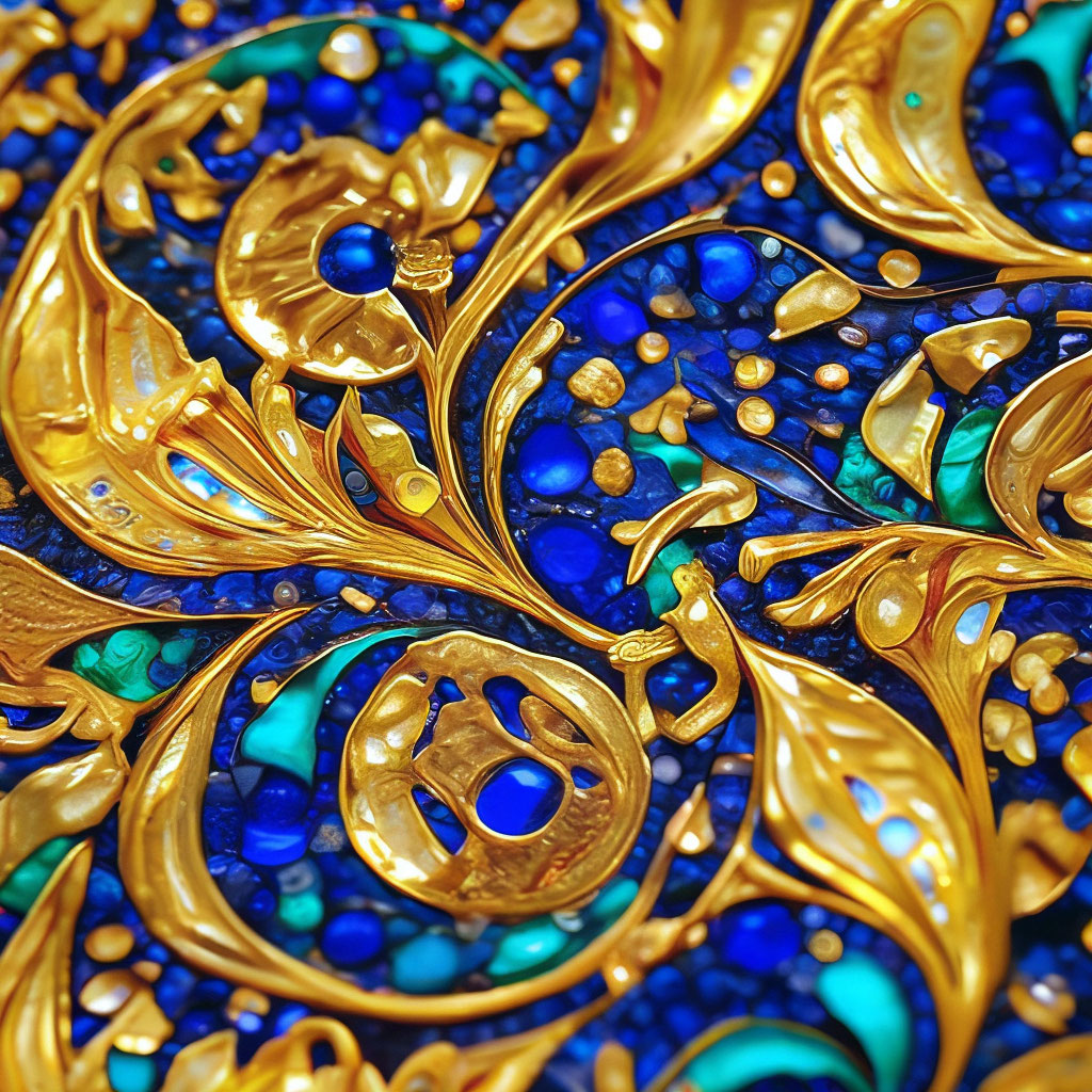 pattern on fabric,molten gold inlaid with multicolored precious stones ...