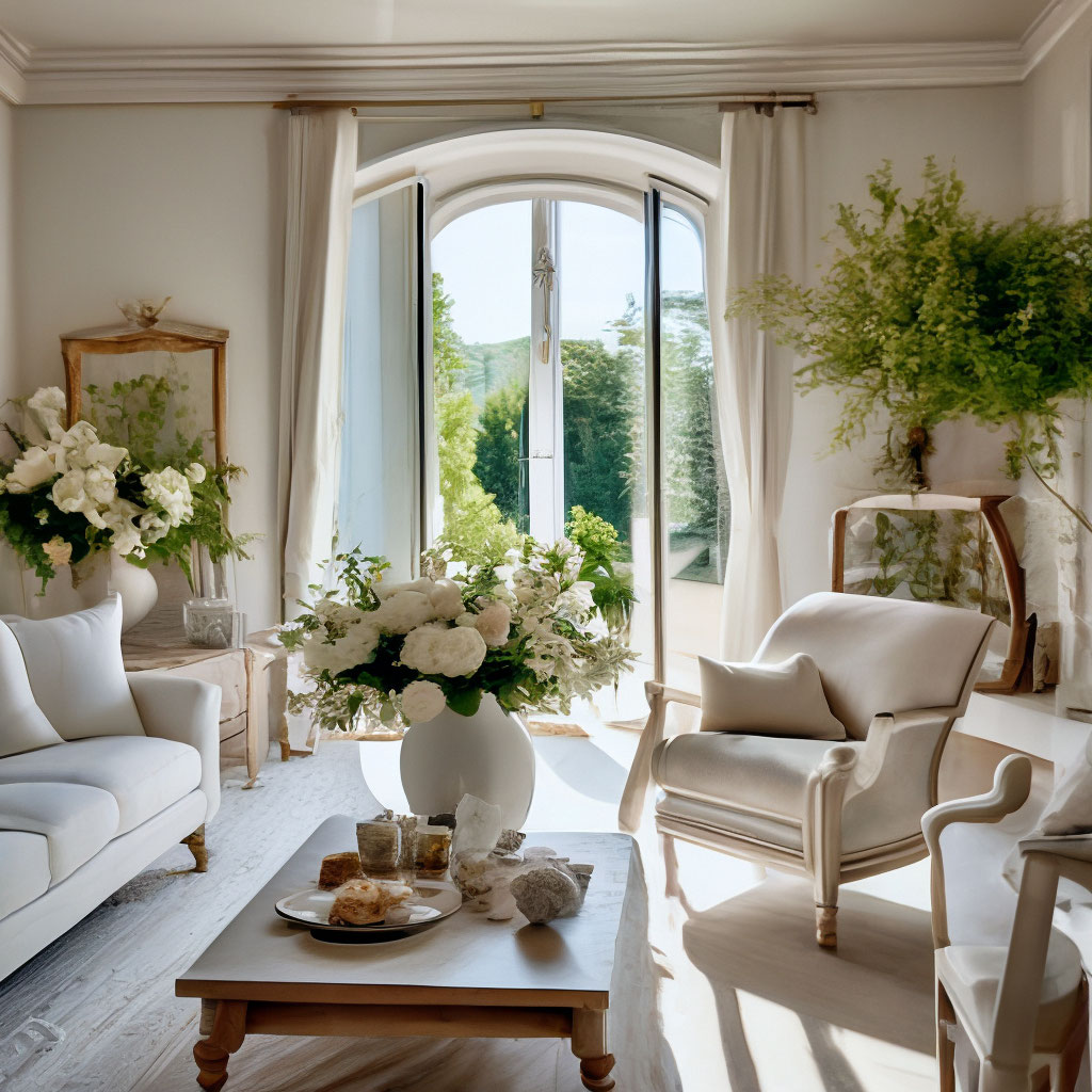 "The design of the living room in the style of French Provence in white ...