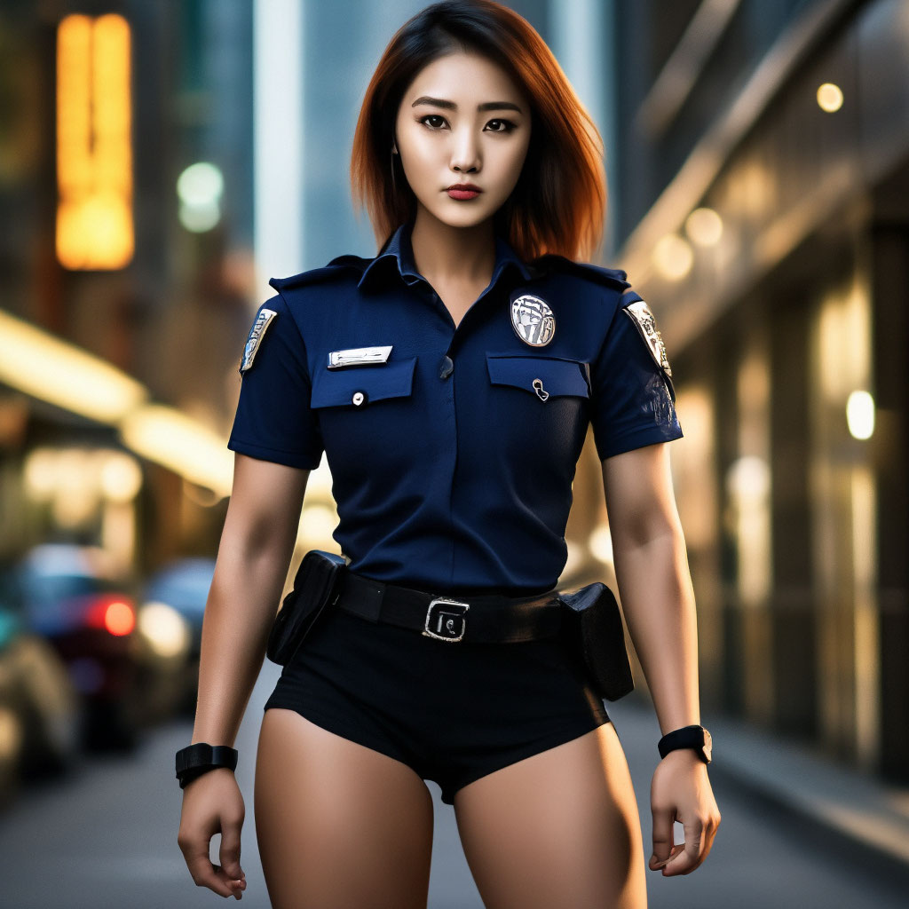 Красивая кореянка в полицейской форме…» — создано в Шедевруме