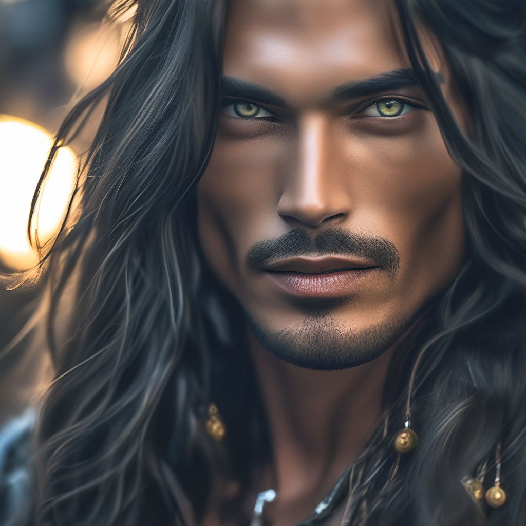 Modelo gitano hombre guapo, cabello largo oscuro, ojos negros grandes, …" — imagen creada en Shedevrum