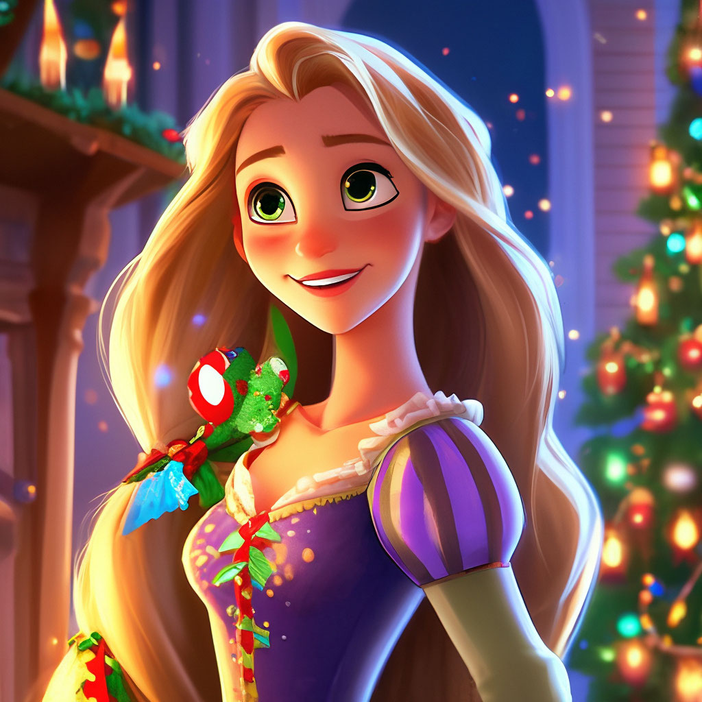 漫画のラプンツェル、ディズニー、クリスマス、飾られたクリスマス