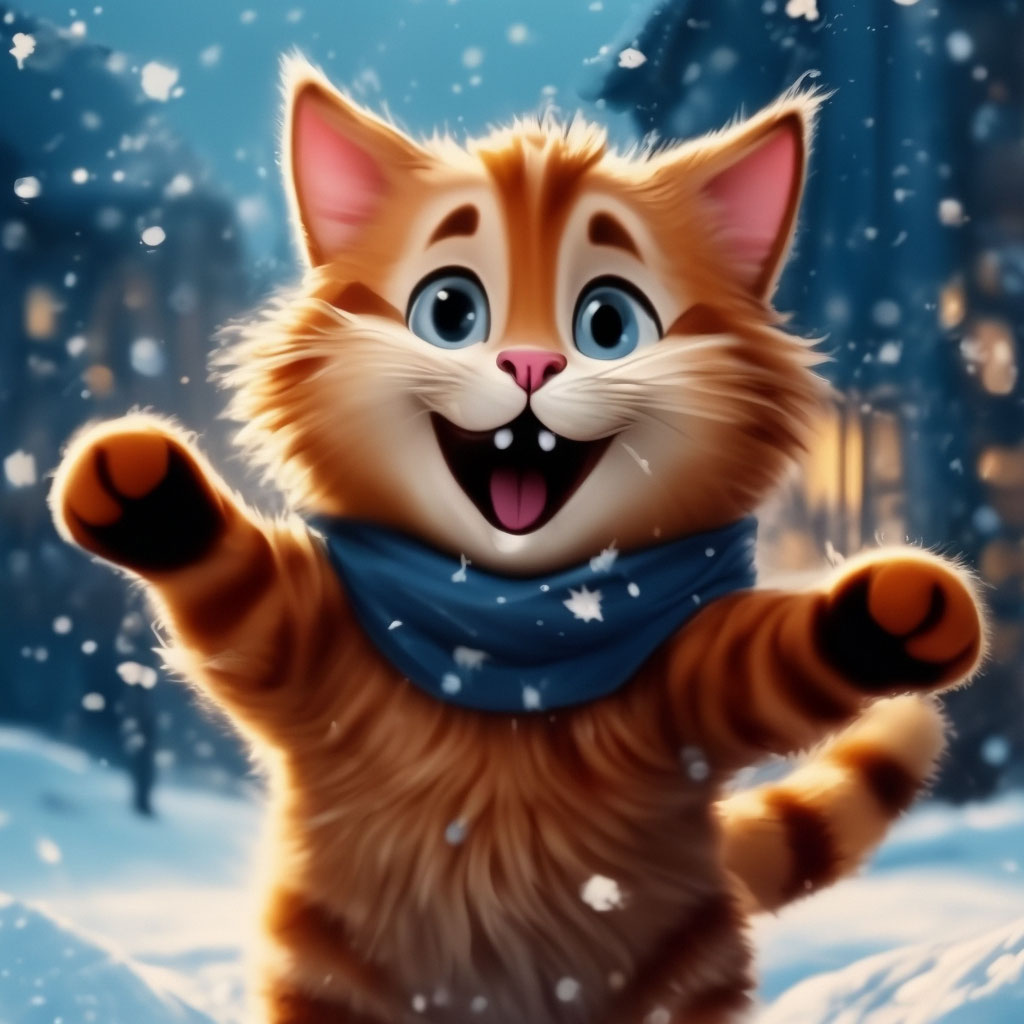 Радостный мультяшный котик радуется …» — создано в Шедевруме