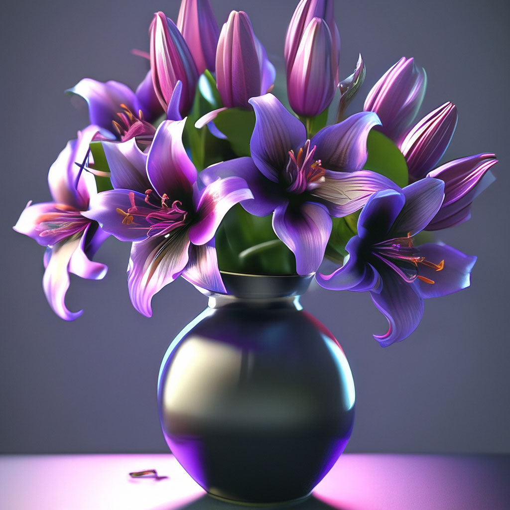 Черно-фиолетовые лилии в вазе …» — создано в Шедевруме
