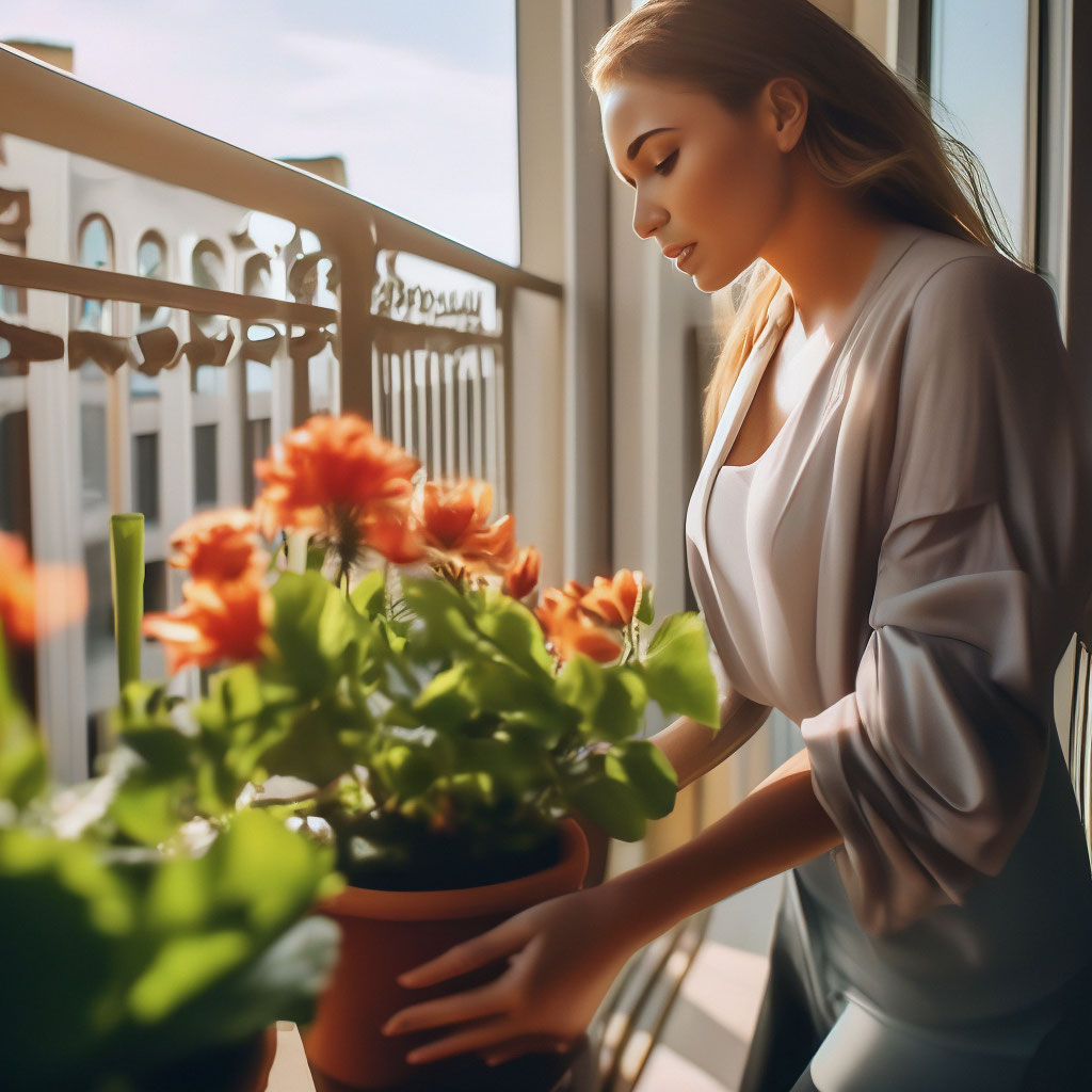 Голая девушка поливает цветы в саду - фото