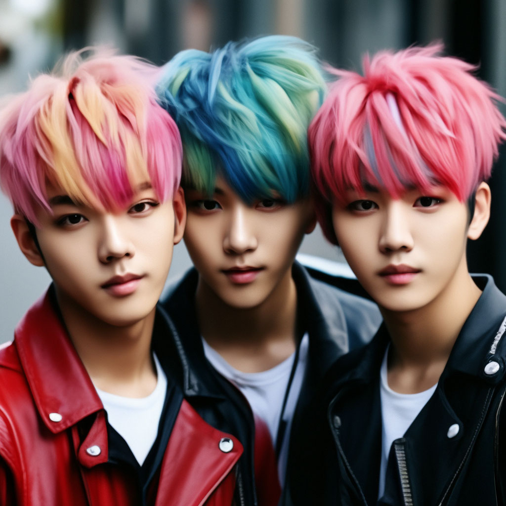 Korean boy band, guys with colorful …