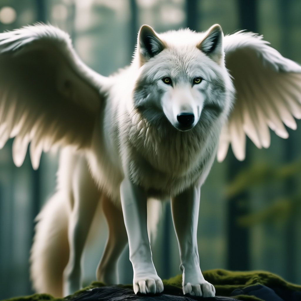 A white wolf with beautiful, lush …» — создано в Шедевруме