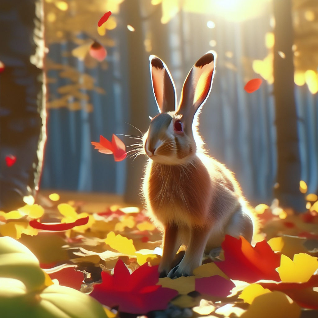 Заяц в осеннем лесу держит в …» — создано в Шедевруме