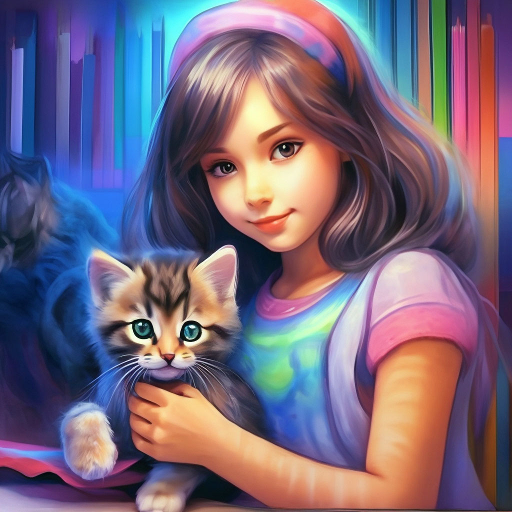Девочка и котенок рисунок
