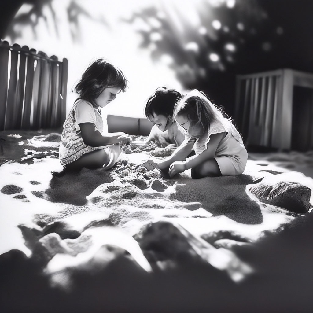 Счастливый маленькая девочка, играя в песочнице на детской площадке.